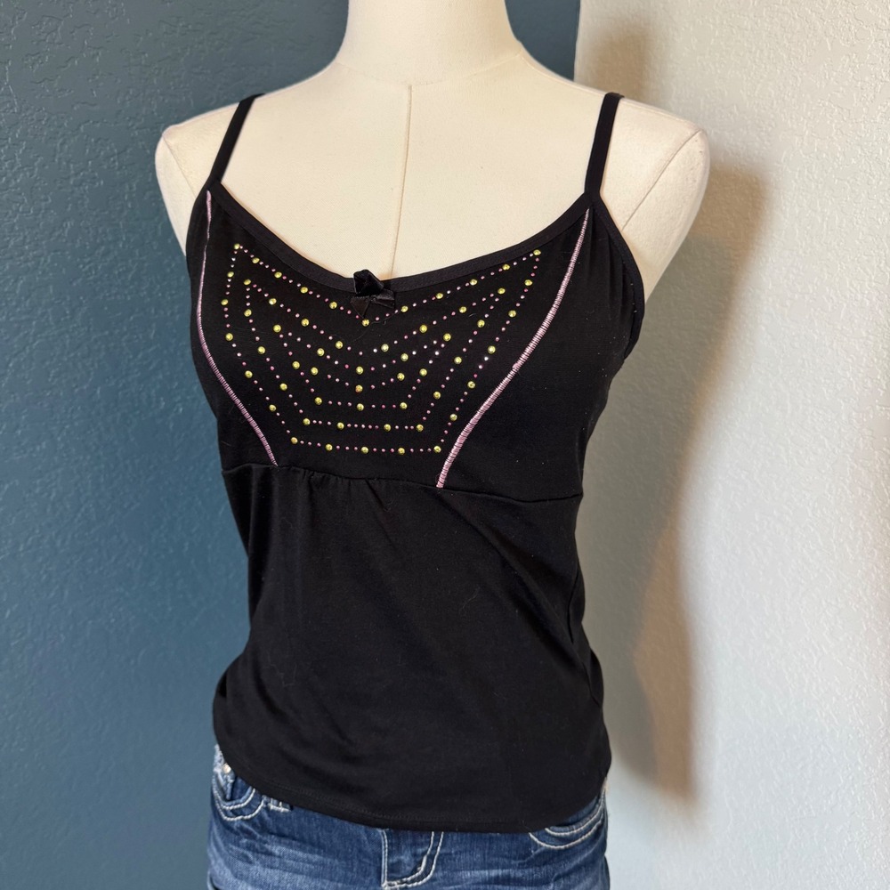 Y2K Aesthetic Embellished Studded Unbranded Cami Tank Top Medium Black
